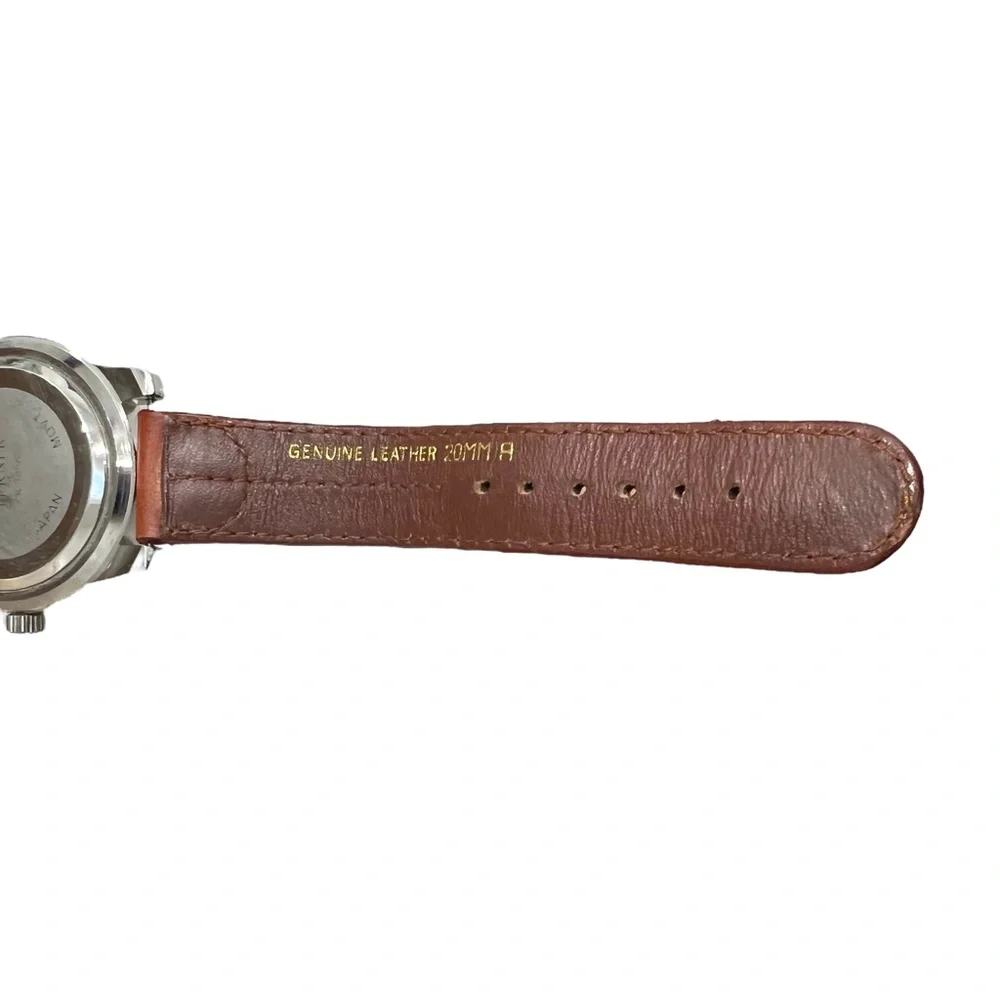 BIJOUX TERNER STAINLESS STEEL CHRONOGRAPH WRISTWATCH WITH BROWN LEATHER STRAP